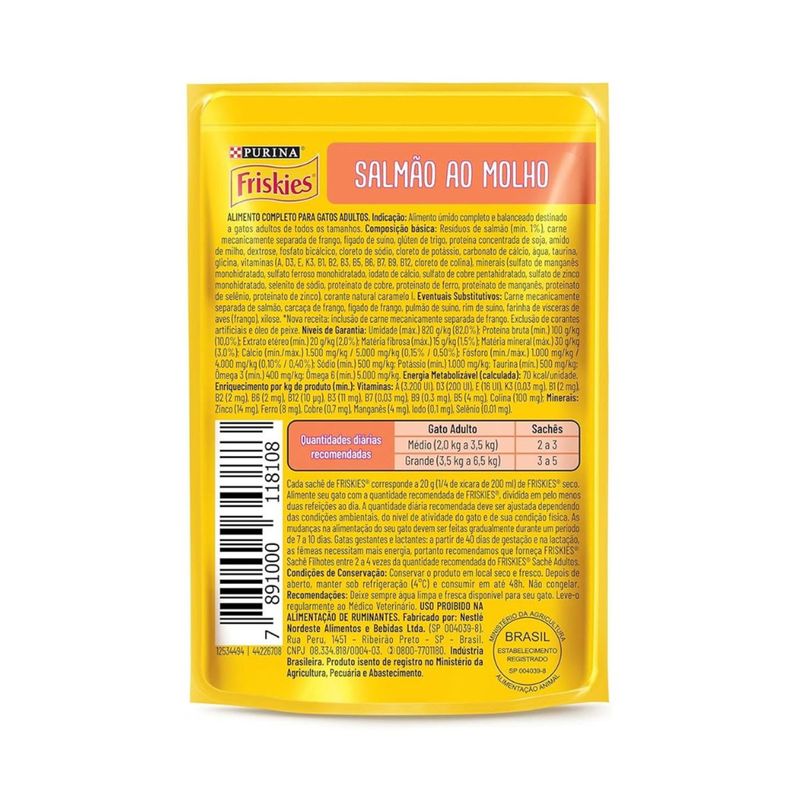 Ra  o  mida Friskies para Gatos Adultos Salm o ao Molho Sach  85g 1