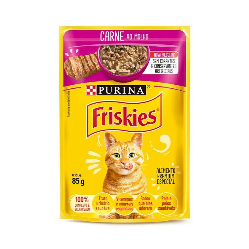 Ra  o  mida Friskies para Gatos Adultos Carne ao Molho Sach  85g 0