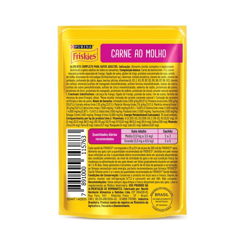 Ra  o  mida Friskies para Gatos Adultos Carne ao Molho Sach  85g 1
