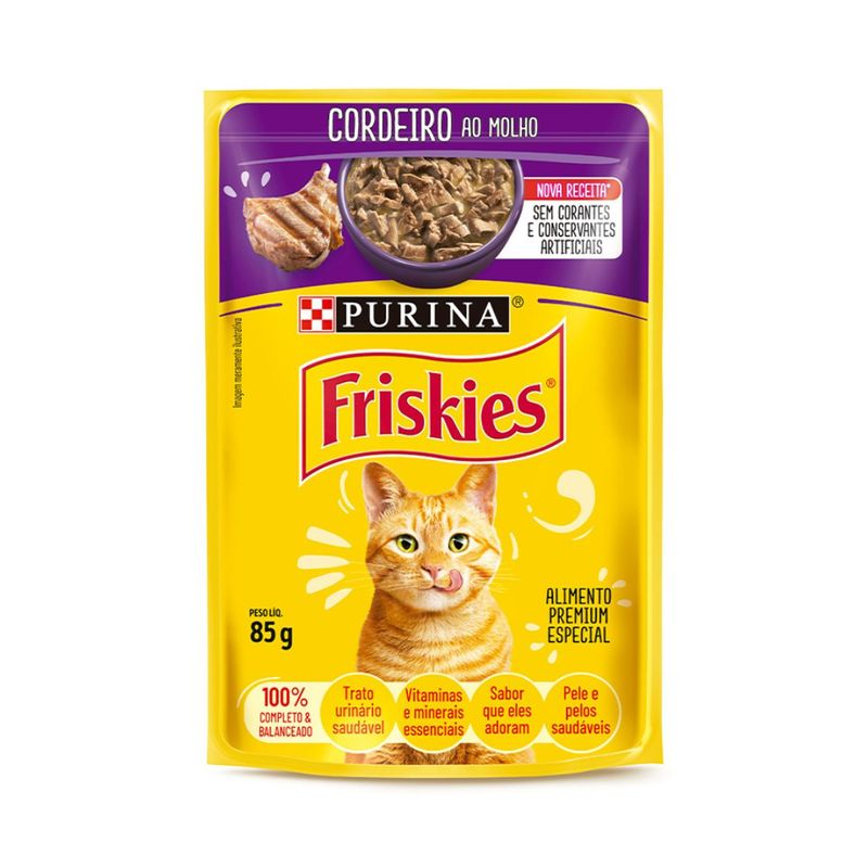 Ra  o  mida Friskies para Gatos Adultos Cordeiro ao Molho Sach  85g 0