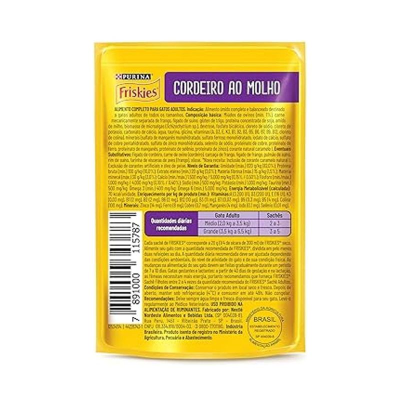Ra  o  mida Friskies para Gatos Adultos Cordeiro ao Molho Sach  85g 1