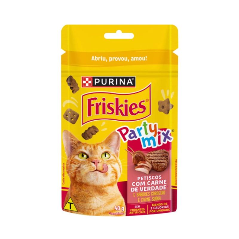 Petisco Friskies Party Mix para Gatos Adultos Cordeiro  Carne Su na e Carne 40g 0