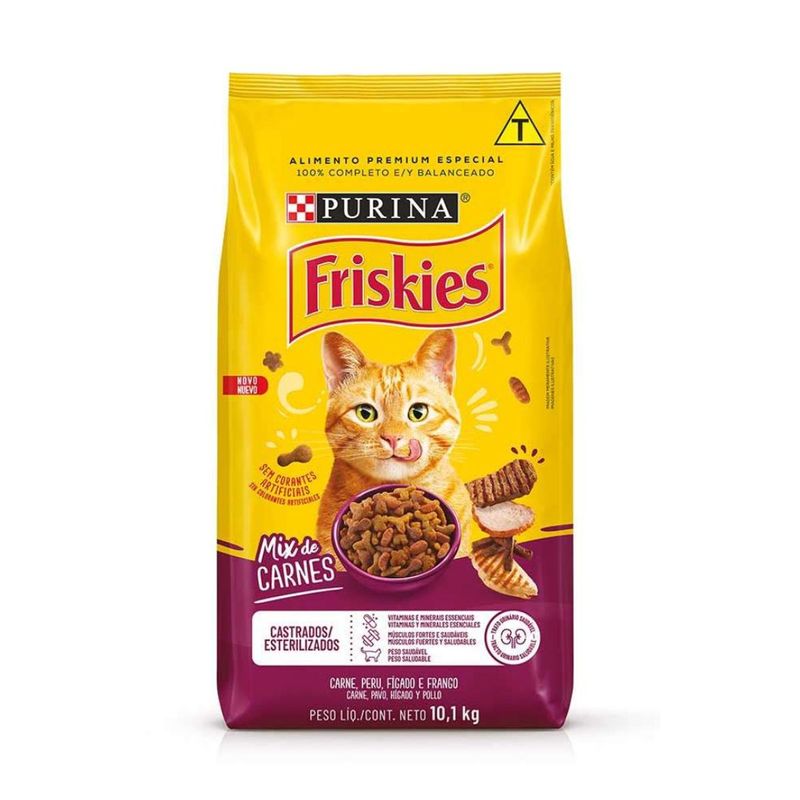 Ra  o Seca Friskies para Gatos Adultos Castrados Mix de Carne 10 1kg 0