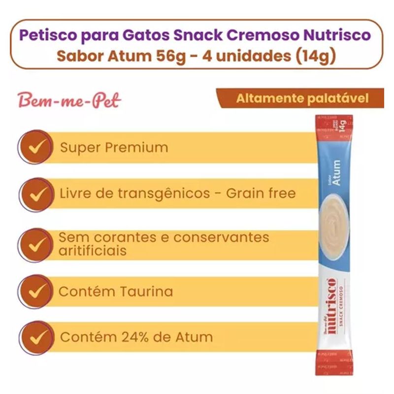 Petisco Nutrisco para Gatos Adultos Atum - Pacote com 04 unidades de 14g cada 3