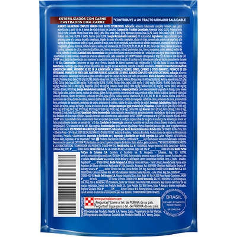 Ra  o  mida Cat Chow para Gatos Castrados Defense Hydro Carne ao Molho Sach  85g 2