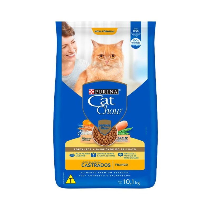 Ra  o Seca Cat Chow Defense Plus para Gatos Castrados Frango 10 1kg 0