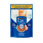 Ra  o  mida Cat Chow para Gatos Castrados Defense Hydro Peixe ao Molho Sach  85g 0