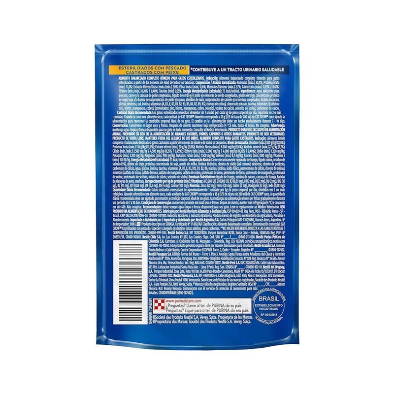 Ra  o  mida Cat Chow para Gatos Castrados Defense Hydro Peixe ao Molho Sach  85g 2