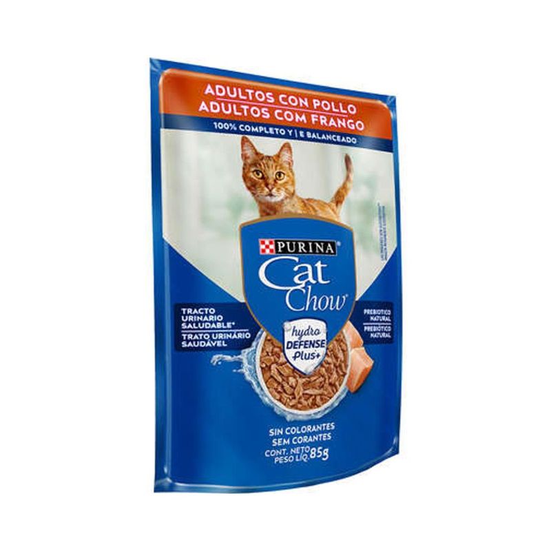 Ra  o  mida Cat Chow para Gatos Adultos Defense Hydro Frango ao Molho Sach  85g 1