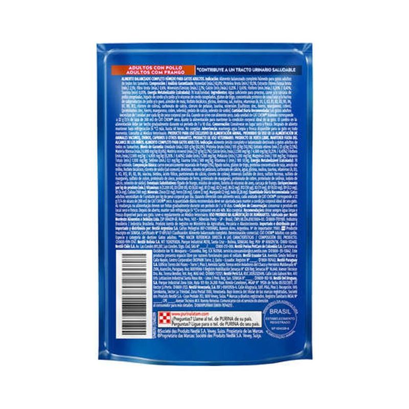 Ra  o  mida Cat Chow para Gatos Adultos Defense Hydro Frango ao Molho Sach  85g 2