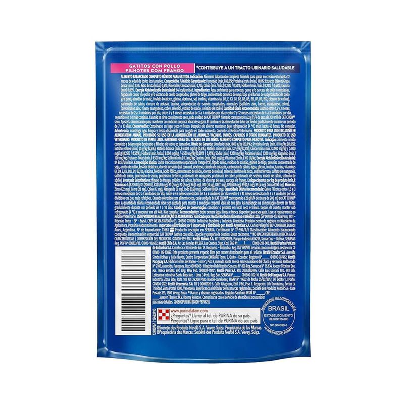 Ra  o  mida Cat Chow para Gatos Filhotes Defense Hydro Frango ao Molho Sach  85g 2