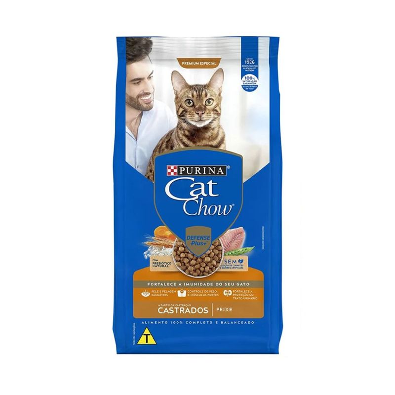 Ra  o Seca Cat Chow Defense Plus para Gatos Castrados Peixe 10 1kg 0