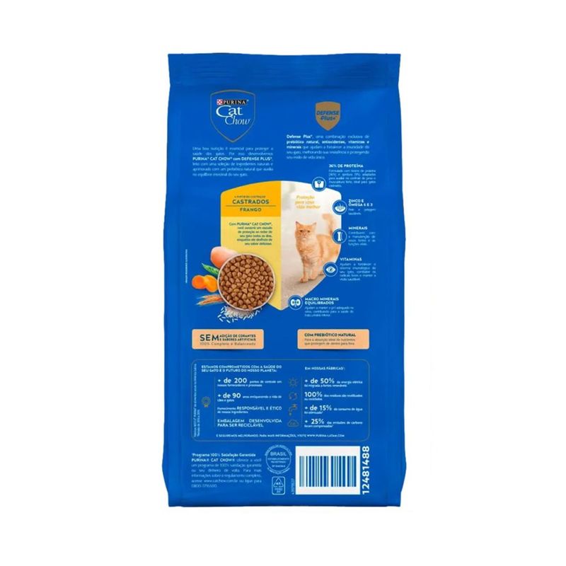 Ra  o Seca Cat Chow Defense Plus para Gatos Castrados Frango 2 7kg 1