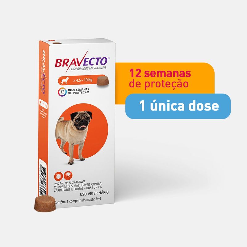 Antipulgas e Carrapatos Bravecto  C es 4 5 a 10kg 250mg 1 Comp  Mastig vel MSD Sa de Animal 1