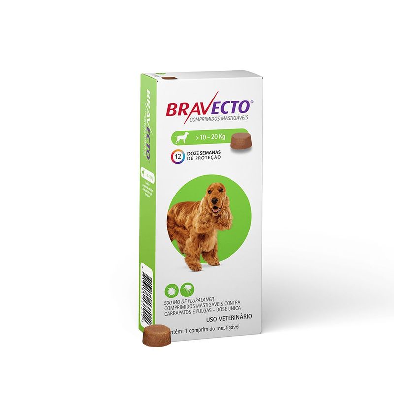 Antipulgas e Carrapatos Bravecto  C es 10 a 20kg 500mg 1 Comp  Mastig vel MSD Sa de Animal 0