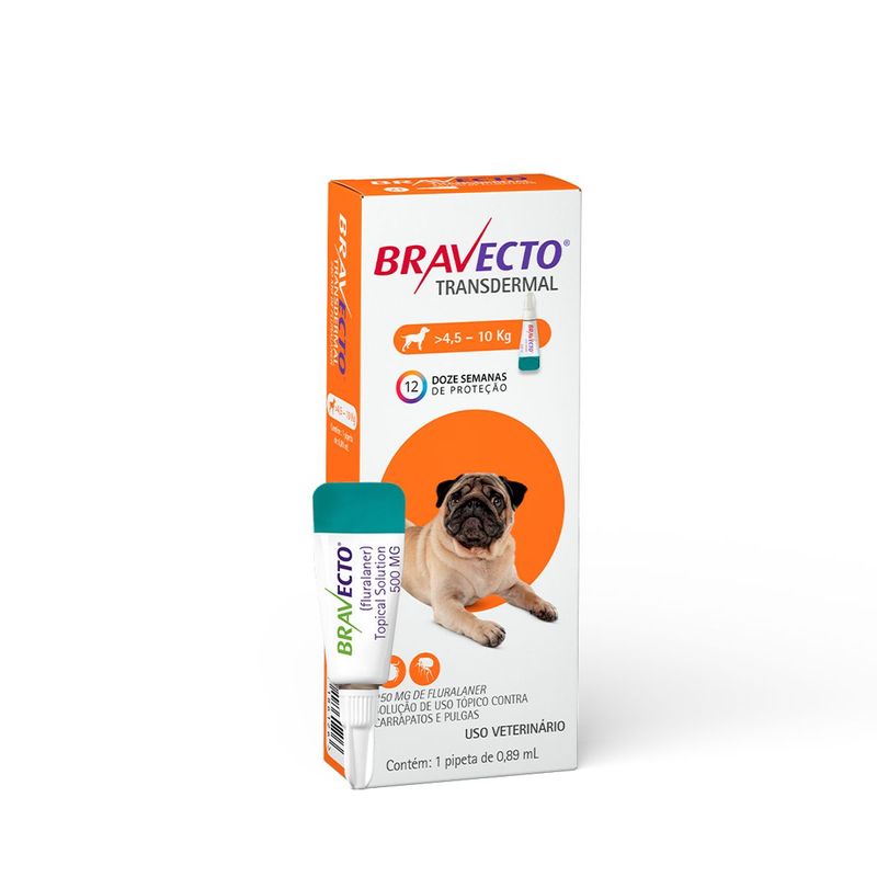 Antipulgas e Carrapatos Bravecto  C es Transdermal 4 5 a 10kg 250mg 1 Pipeta 0 89ml MSD Sa de Animal 0