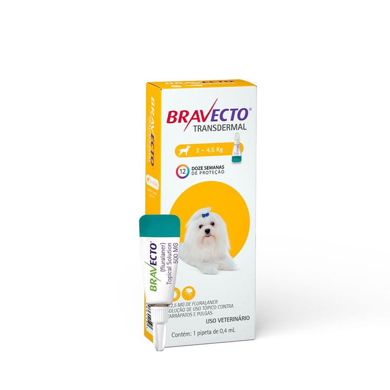 Antipulgas e Carrapatos Bravecto  C es Transdermal 2 a 4 5kg 112 5mg 1 Pipeta 0 4ml MSD Sa de Animal 0