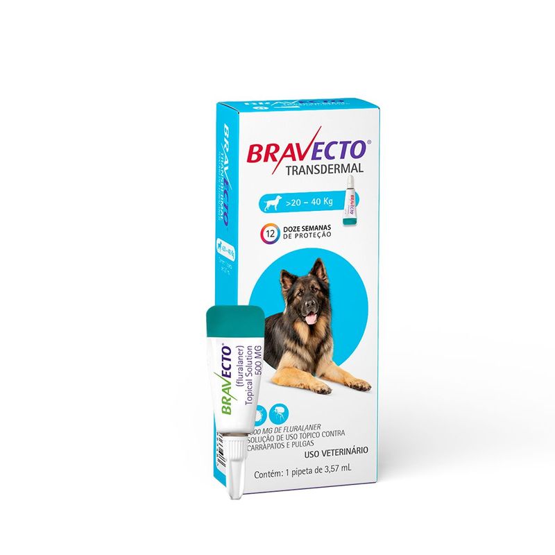 Antipulgas e Carrapatos Bravecto  C es Transdermal 20 a 40kg 1000mg 1 Pipeta 3 57ml MSD Sa de Animal 0