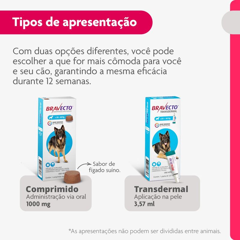 Antipulgas e Carrapatos Bravecto  C es Transdermal 20 a 40kg 1000mg 1 Pipeta 3 57ml MSD Sa de Animal 7