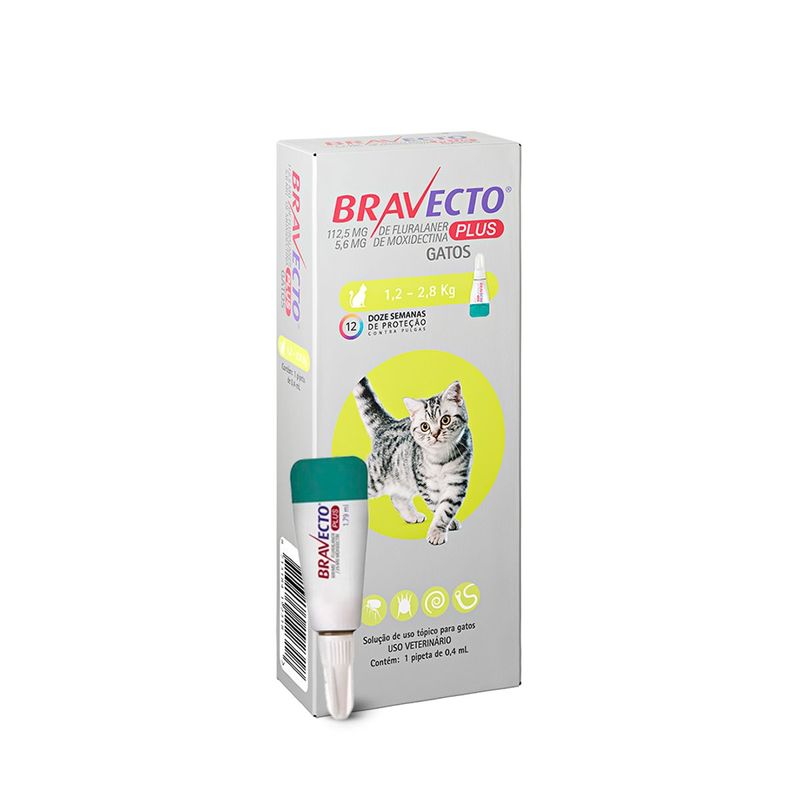 Antipulgas  Sarna de Ouvido e Verminoses Bravecto  Gatos Transdermal Plus 1 2 a 2 5kg 112 5mg 1 Pipeta 0 4ml MSD Sa de Animal 0