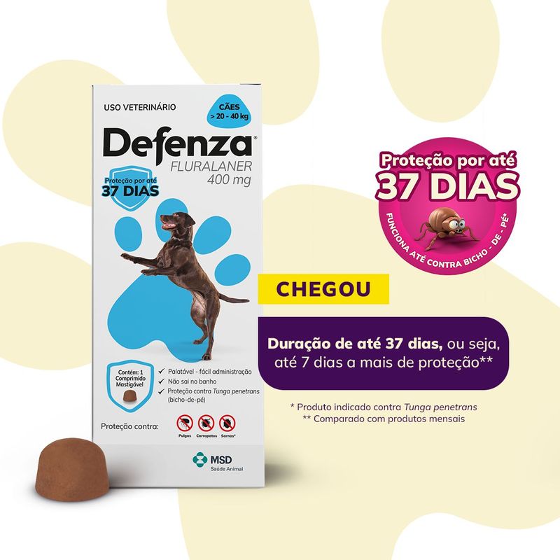 Antipulgas  Bicho-de-P   Carrapatos e Sarnas Defenza  400mg C es de 20 a 40kg 1 Comp  Mastig vel MSD Sa de Animal 3