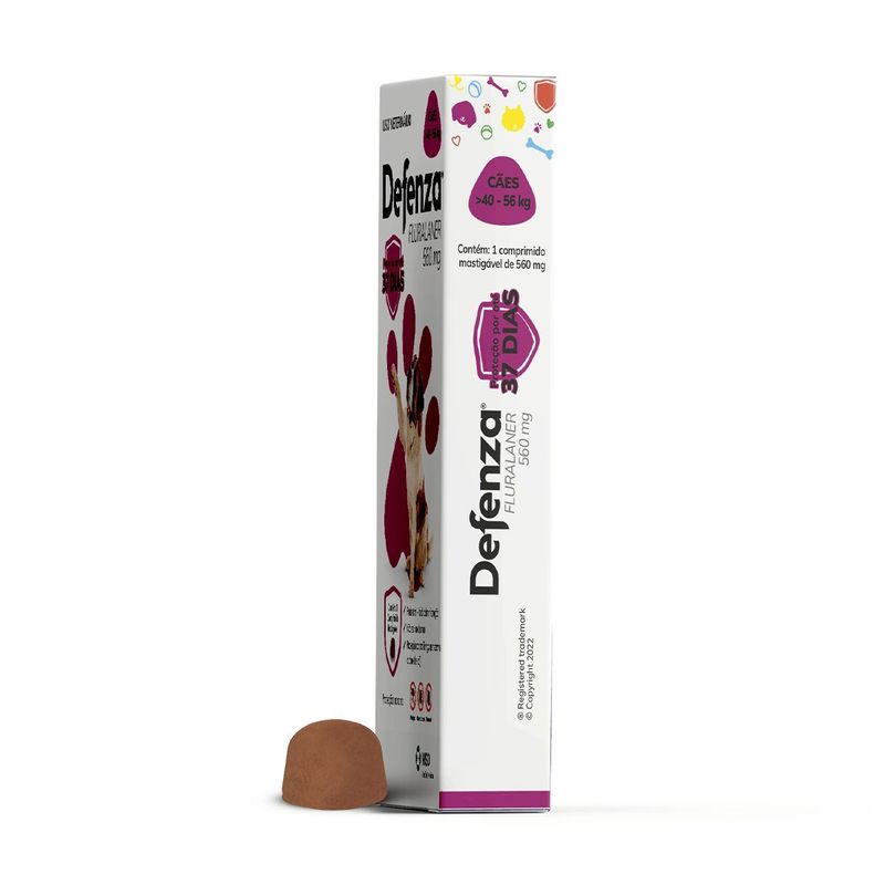 Antipulgas  Bicho-de-P   Carrapatos e Sarnas Defenza  560mg C es de 40 a 56kg 1 Comp  Mastig vel MSD Sa de Animal 1