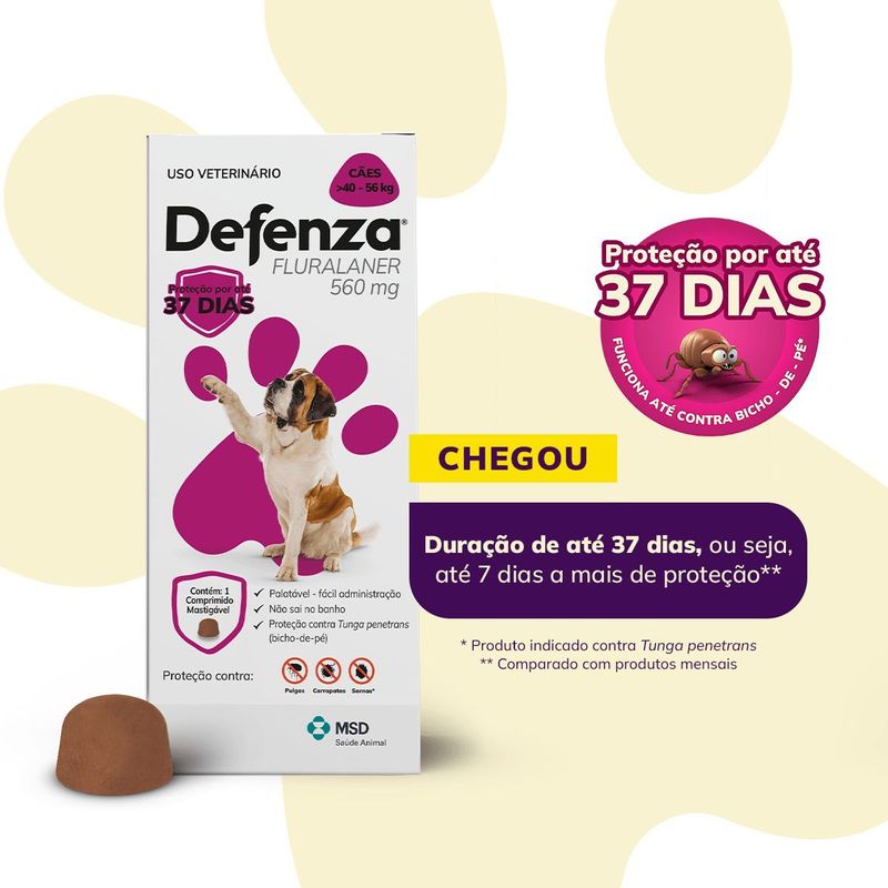 Antipulgas  Bicho-de-P   Carrapatos e Sarnas Defenza  560mg C es de 40 a 56kg 1 Comp  Mastig vel MSD Sa de Animal 2
