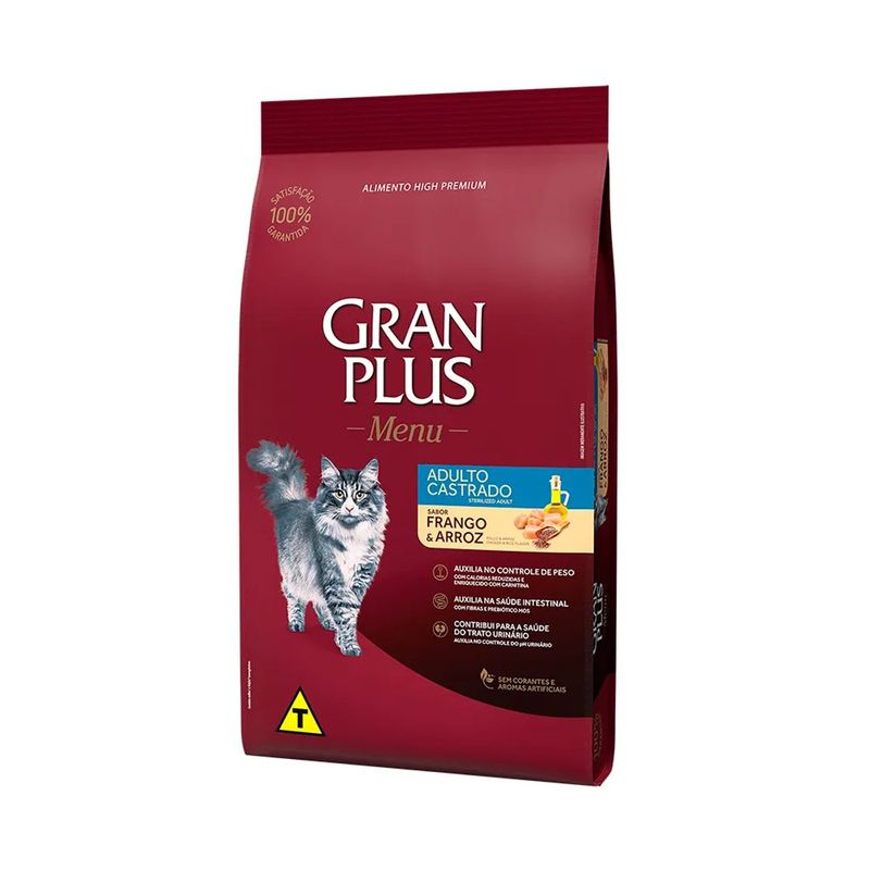 Ra  o Seca GranPlus Menu Gatos Adultos Castrados Frango e Arroz 10 1kg 1