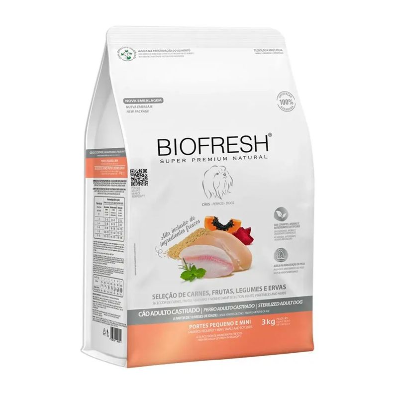 Ra  o Seca Biofresh para C es Adultos Castrados Porte Mini e Pequeno Carne 3kg 0
