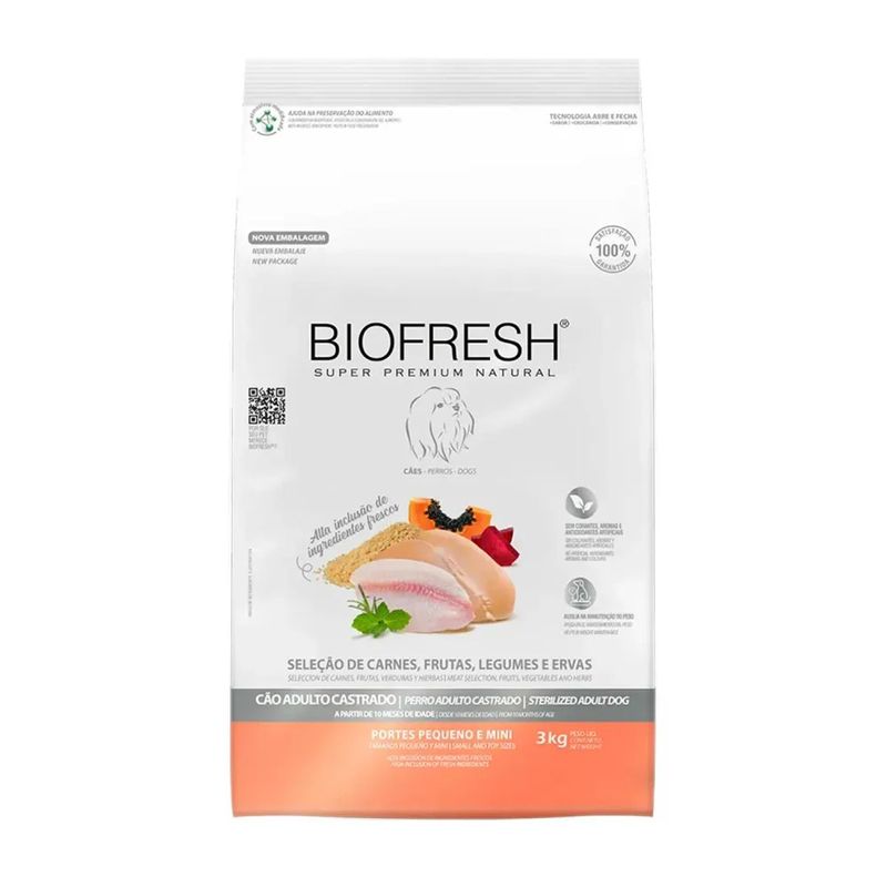 Ra  o Seca Biofresh para C es Adultos Castrados Porte Mini e Pequeno Carne 3kg 1