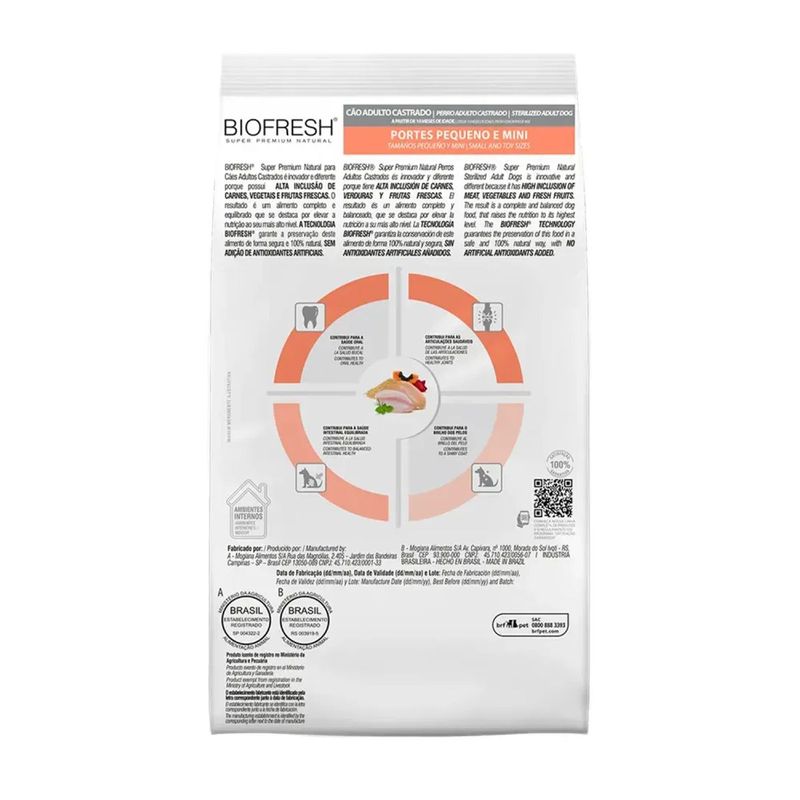 Ra  o Seca Biofresh para C es Adultos Castrados Porte Mini e Pequeno Carne 3kg 2