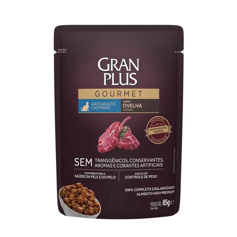 Ra  o  mida GranPlus Gourmet para Gatos Adultos Castrados Ovelha 85g 0