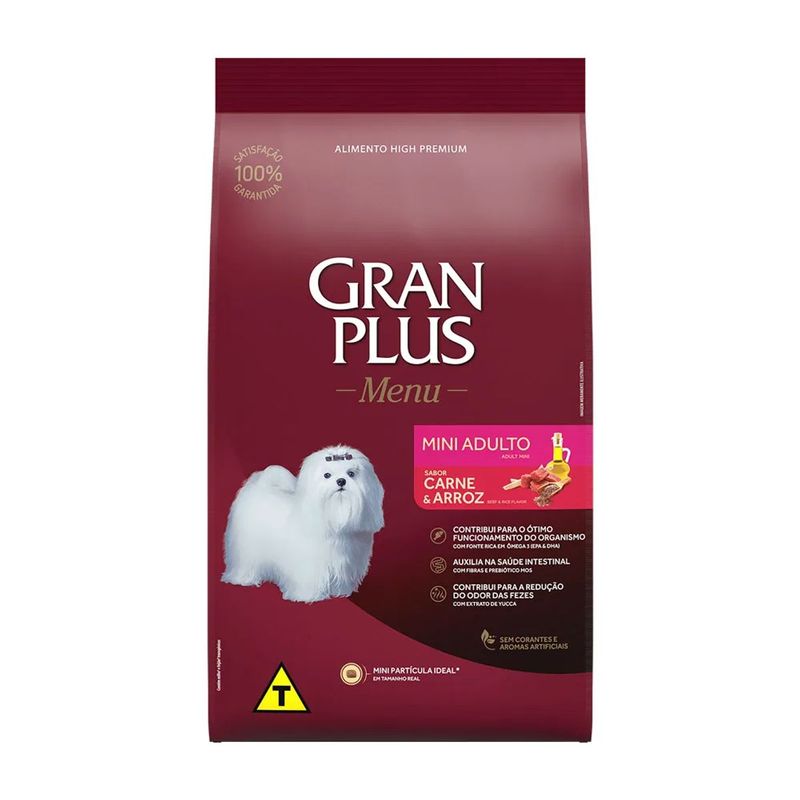 Ra  o Seca Granplus Menu para C es Adultos Porte Mini Carne e Arroz 3kg 0