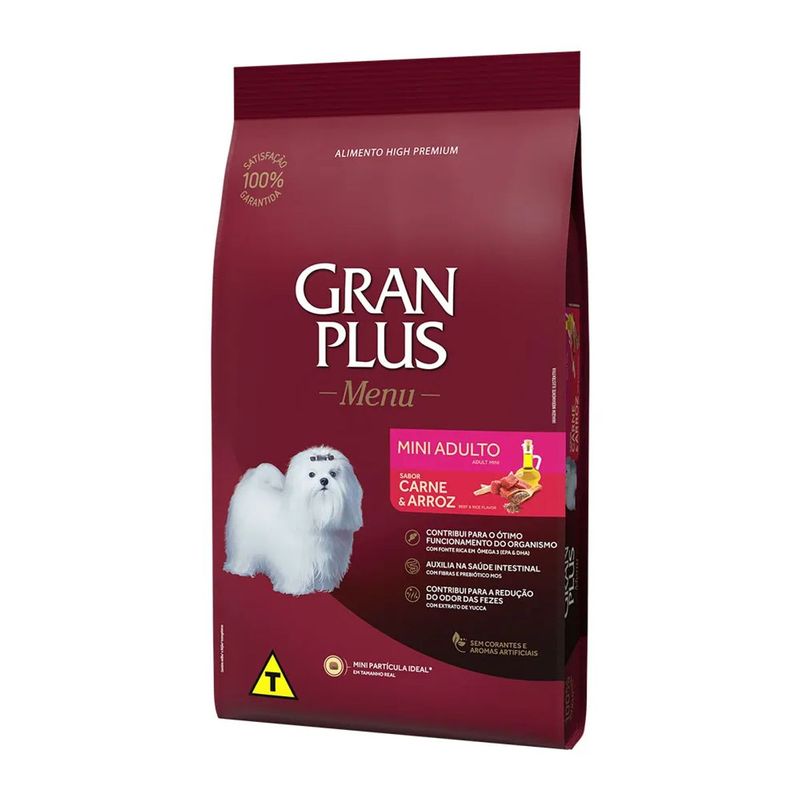 Ra  o Seca Granplus Menu para C es Adultos Porte Mini Carne e Arroz 3kg 1
