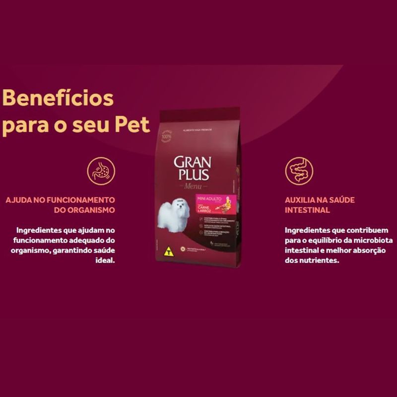 Ra  o Seca Granplus Menu para C es Adultos Porte Mini Carne e Arroz 3kg 3