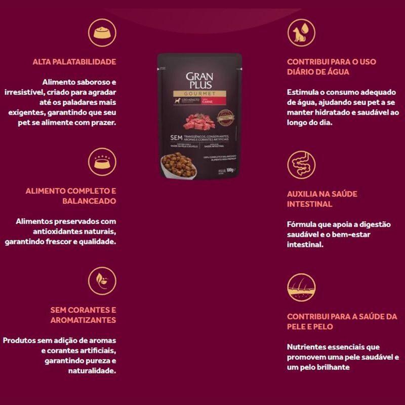 Ra  o  mida GranPlus Gourmet para C es Adultos Carne 100g 2