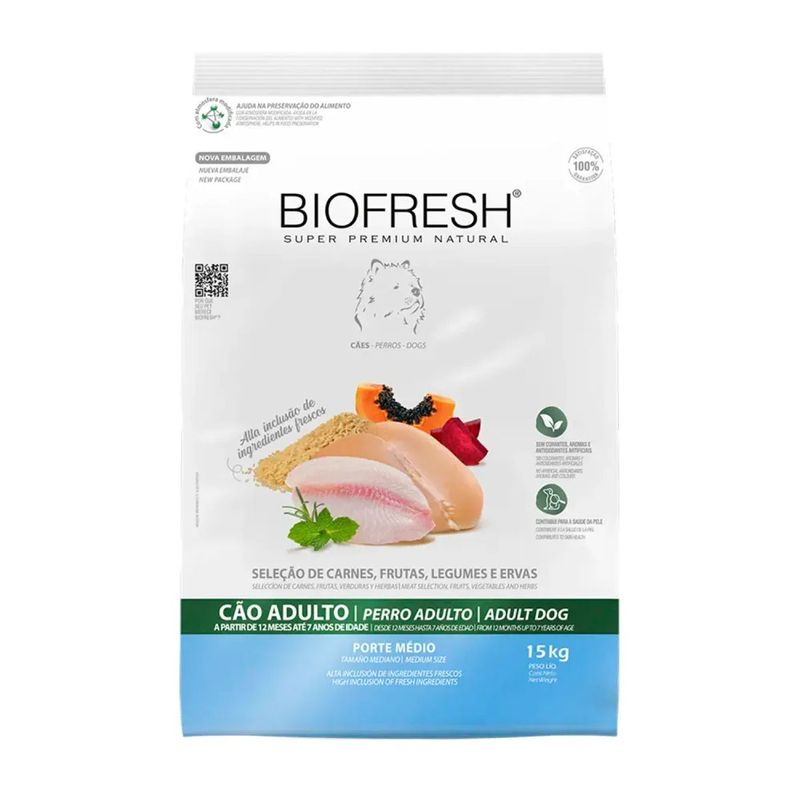 Ra  o Seca Biofresh para C es Adultos Porte M dio Carne 15kg 1