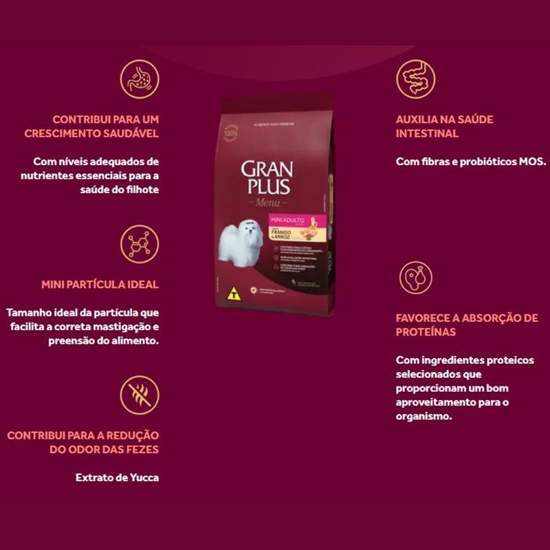 Ra  o Seca Granplus Menu para C es Adultos Porte Mini Frango e Arroz 3kg 3