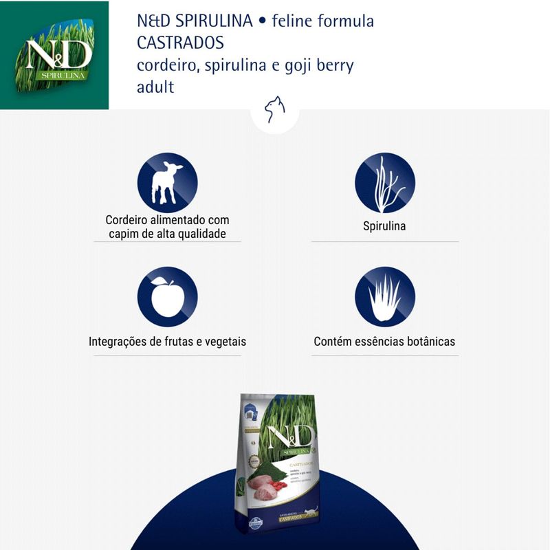 Ra  o Seca N D Spirulina para Gatos Adultos Castrados Cordeiro  Spirulina e Goji Berry 1 5kg 6