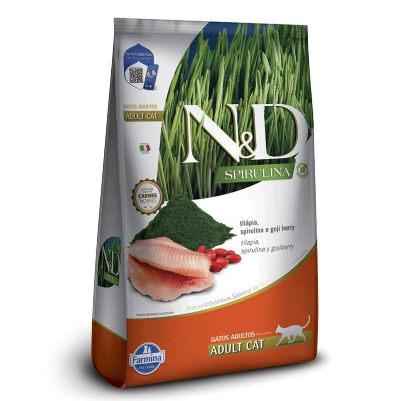 Ra  o Seca N D Spirulina para Gatos Adultos Til pia  Spirulina e Goji Berry 7kg 1