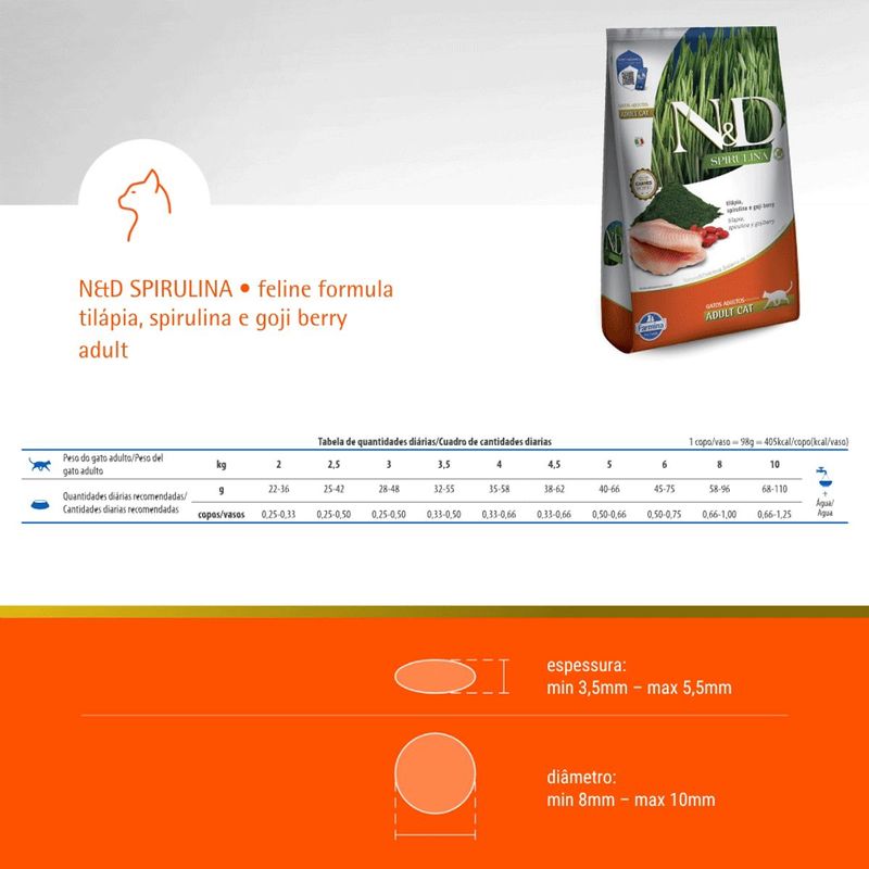 Ra  o Seca N D Spirulina para Gatos Adultos Til pia  Spirulina e Goji Berry 7kg 7
