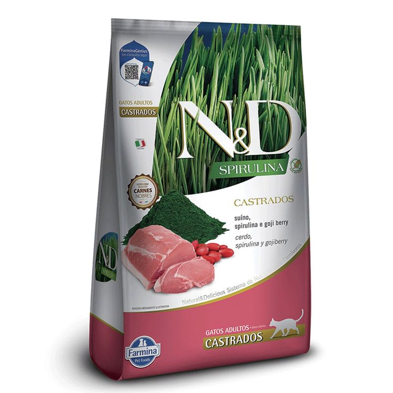 Ra  o Seca N D Spirulina para Gatos Adultos Castrados Su no  Spirulina e Goji Berry 1 5kg 1
