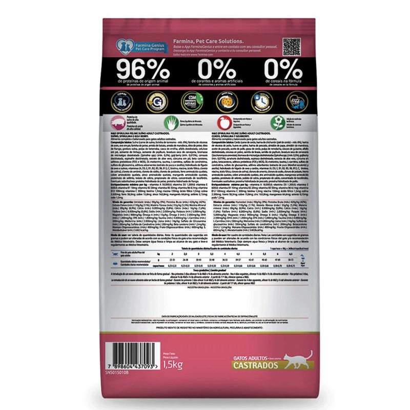 Ra  o Seca N D Spirulina para Gatos Adultos Castrados Su no  Spirulina e Goji Berry 1 5kg 4