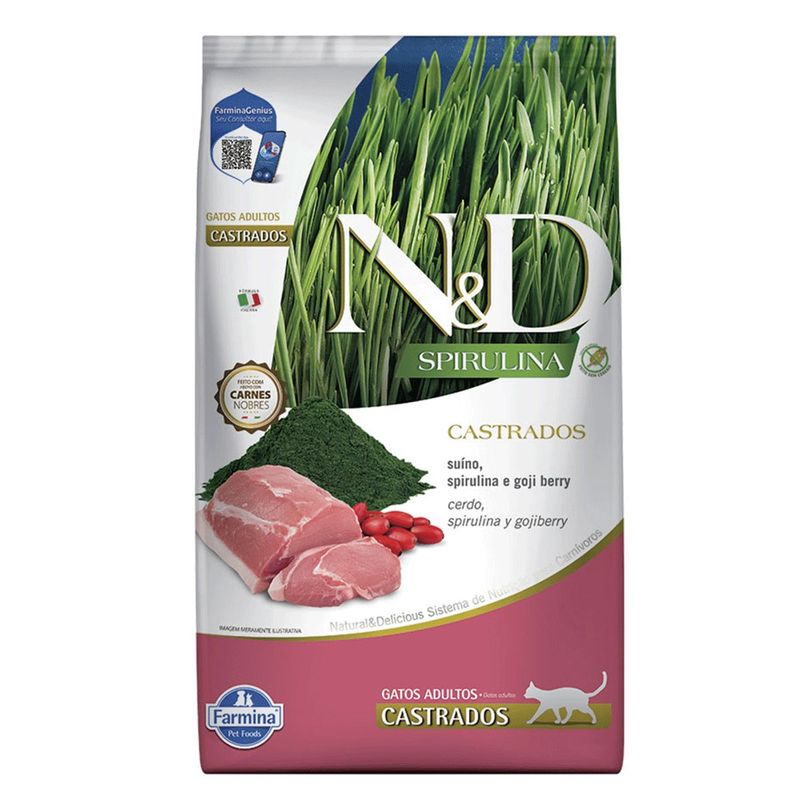 Ra  o Seca N D Spirulina para Gatos Adultos Castrados Su no  Spirulina e Goji Berry 7kg 2