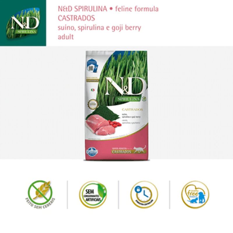 Ra  o Seca N D Spirulina para Gatos Adultos Castrados Su no  Spirulina e Goji Berry 7kg 5