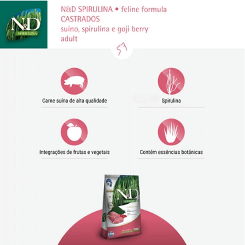 Ra  o Seca N D Spirulina para Gatos Adultos Castrados Su no  Spirulina e Goji Berry 7kg 6
