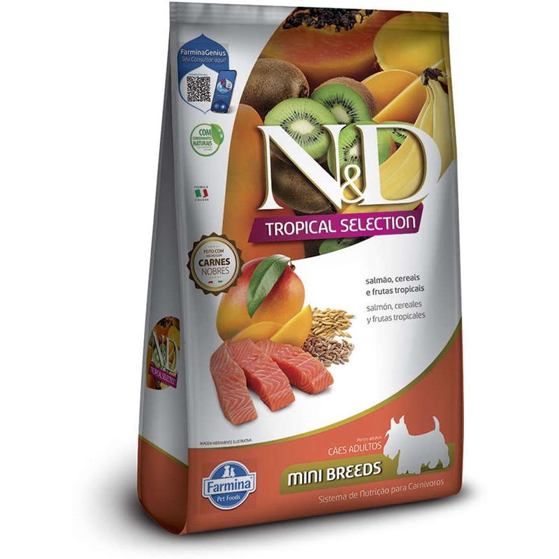 Ra  o Seca N D Tropical Selection para C es Adultos Porte Mini Salm o  Cereais e Frutas Tropicais 2kg 1