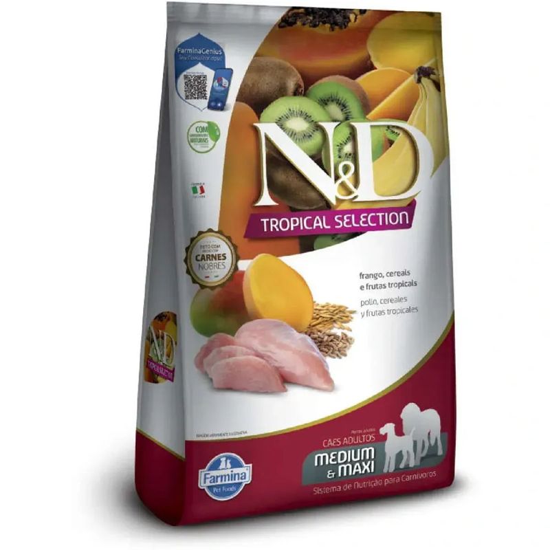 Ra  o Seca N D Tropical Selection para C es Adultos Porte M dio e Grande Frango  Cereais e Frutas Tropicais 10 1kg 1