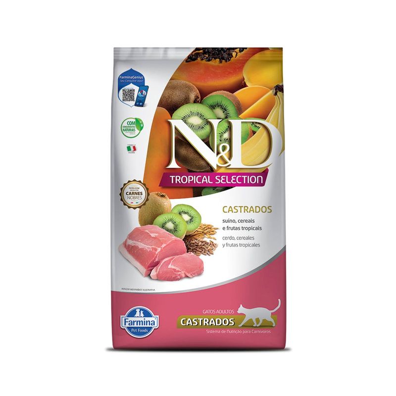 Ra  o Seca N D Tropical Selection para Gatos Adultos Castrados Su no  Cereais e Frutas Tropicais 7kg 2