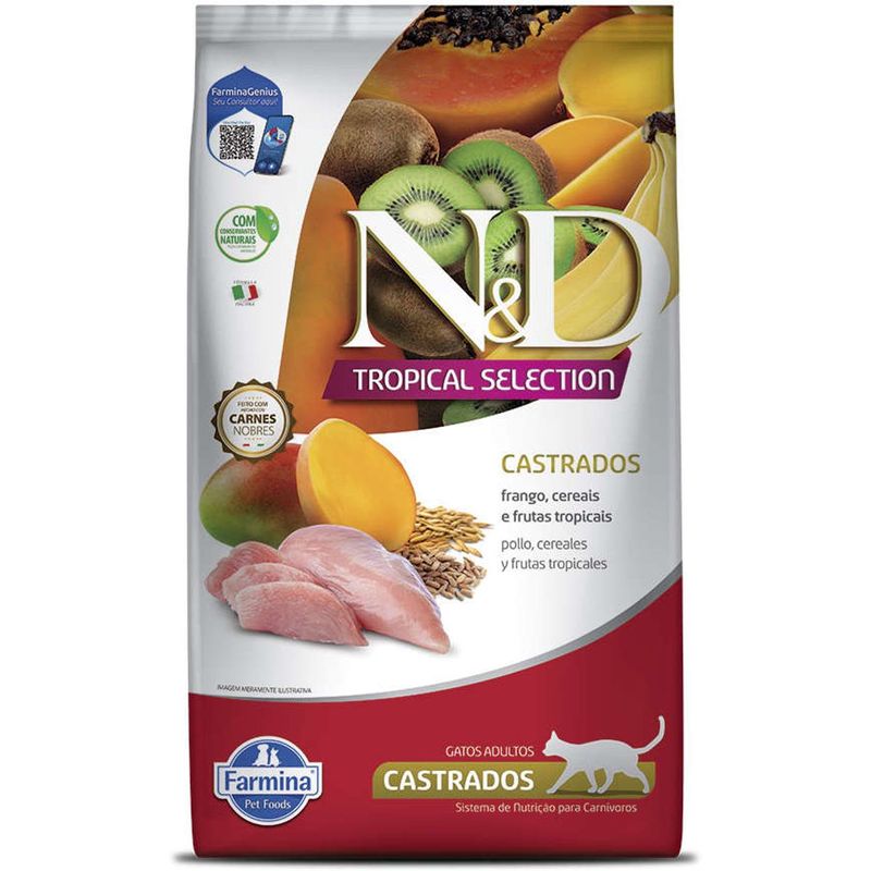 Ra  o Seca N D Tropical Selection para Gatos Adultos Castrados  Frango  Cereais e Frutas Tropicais 7kg 3